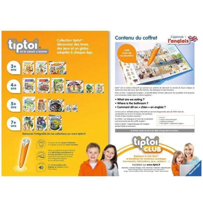 tiptoi® - Coffret complet lecteur interactif + Livre J'apprends l'anglais - Ravensburger - Jeu électronique éducatif - Dès 4 ans-4