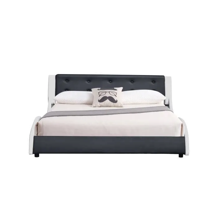 Lit - Blanc & Noir - 160x200 cm - MDF - Design Contemporain - 1 Place-0