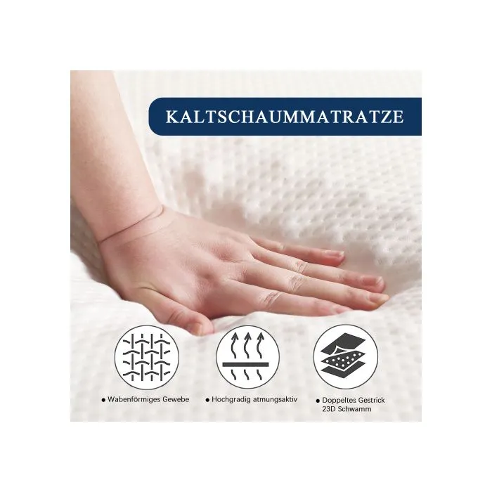 Matelas pliable, tissu alvéolé, certifié Oeko-Tex, ergonomique, respirant et durable, blanc, 140x200cm & 140x100cm-3