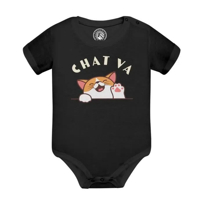Body Bébé Manche Courte Noir Chat va Chaton Humour Jeu de mot Dessin-0