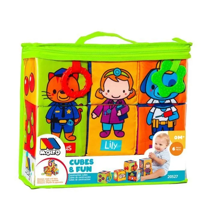 Blocs mous en tissu d'apprentissage - MOLTO - Cubes & Fun - Bleu - Multicolor - Mixte-0