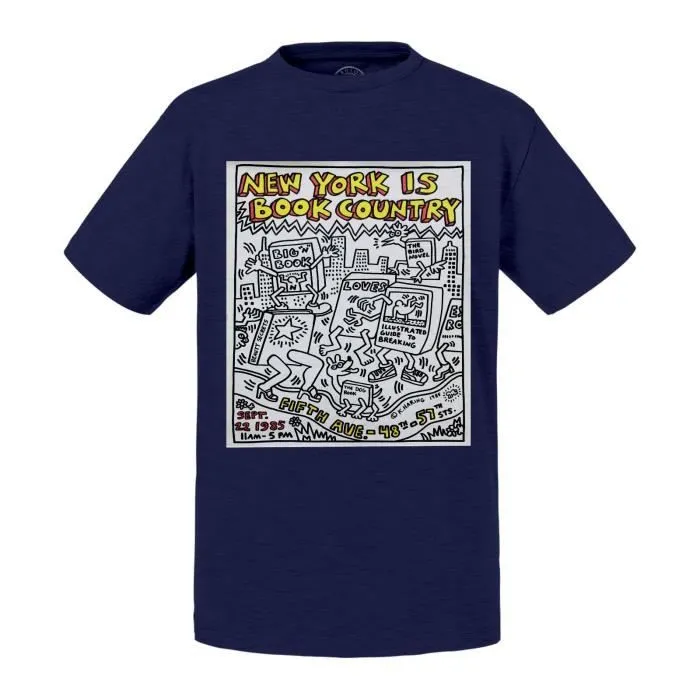 T-shirt Enfant Bleu New York Is Book Country Keith Haring Dessin Graffiti Pop Art-0