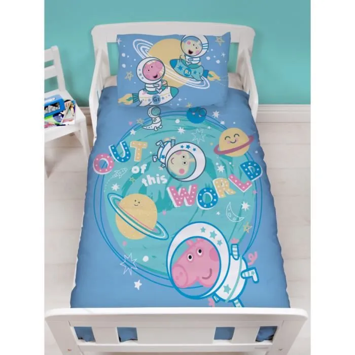 Ensemble de housse de couette pour tout-petit Peppa Pig George Stars Junior - Bleu - Polycoton-0