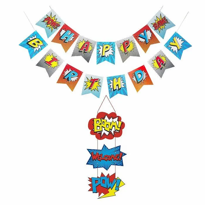 Bj-shop Banniere de Super Heros,Super Theme de Decoration Plaque de Porte de Super Heros pour Decorations de Fete-0