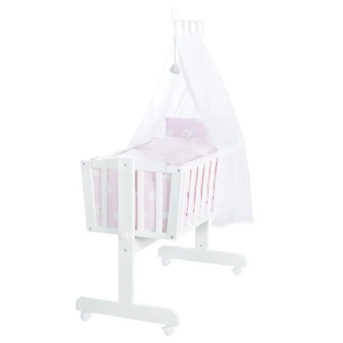 ROBA Berceau Complet "Kleine Wolke rose" à Roulettes - 40 x 90 cm - Blanc-0