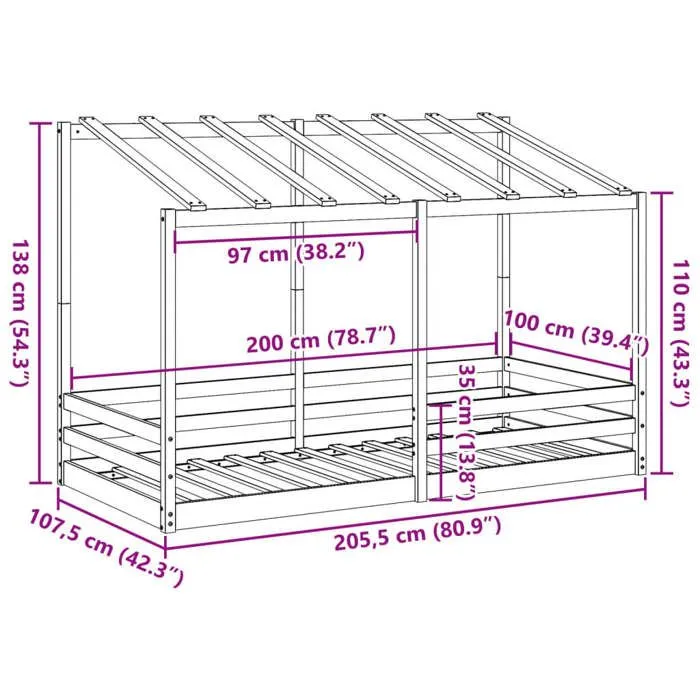 vidaXL Lit pour enfants avec toit 100x200 cm bois de pin massif, cadre de lit pour enfants, lit pour enfants en bois, meuble 846997-3