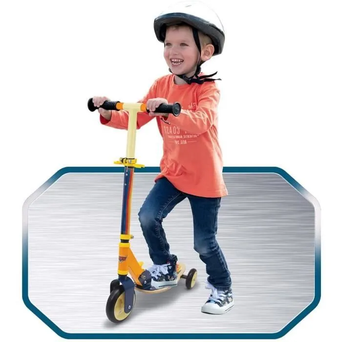 Smoby - Cars - Patinette pliable - 3 roues silencieuses - Plateau bois - Jaune et Multicolore - Trottinette avec guidon réglable-3