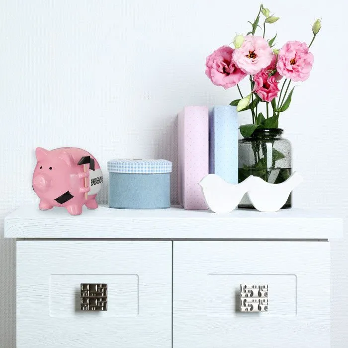 Relaxdays Tirelire cochon avec marteau, inscription « Emergency », verrouillable, céramique, HLP : 14,5x15,5x20 cm, rose-1