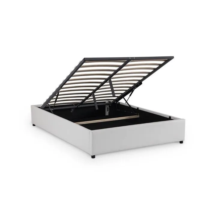 BAZIL - Lit sommier relevable avec coffre en simili cuir blanc 140x190 cm-0