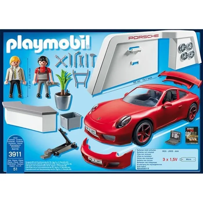 PLAYMOBIL - Atelier avec Voiture Porsche 911 Carrera S - Rouge et Noir - 5 pièces - City Life-1
