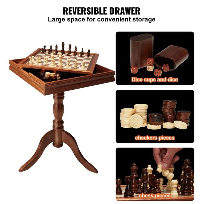 BAZARLAND30.Jeu d'Échecs Dames Backgammon 3-en-1 Combo Table de Jeux de Société 44 cm-4