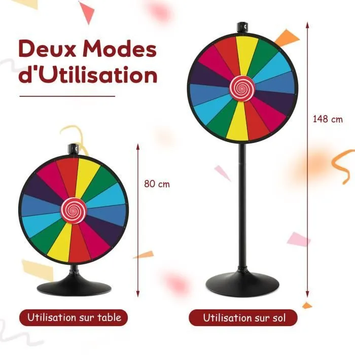 COSTWAY Roue de la Fortune 60CM-Hauteur Réglable 80-148 CM avec Support-14 Fentes Colorées-Marqueur Effaçable à Sec,Gomme-Fête-3