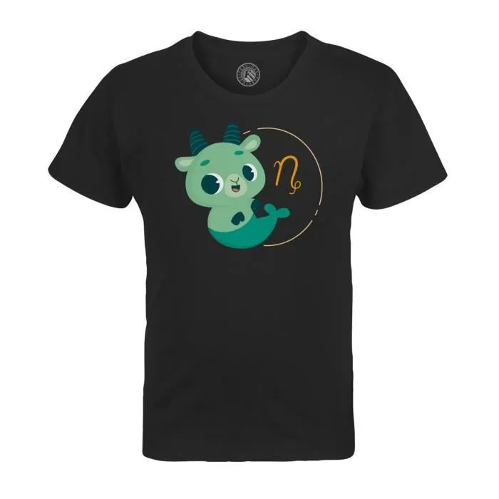 T-shirt Enfant Noir Capricorne Signe astrologie Zodiaque Dessin Symbole Illustration-0