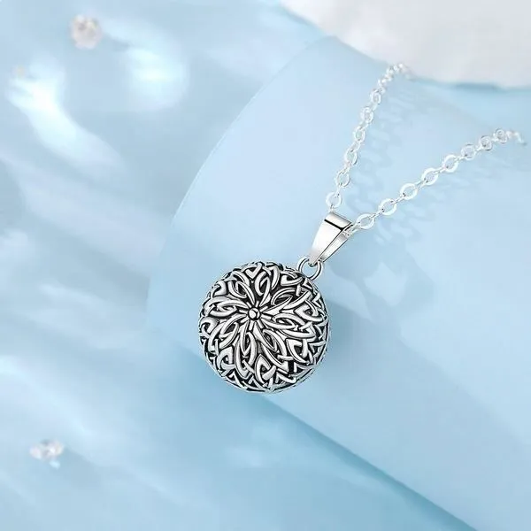 Collier Bola de grossesse fleur gravée style baroque-1