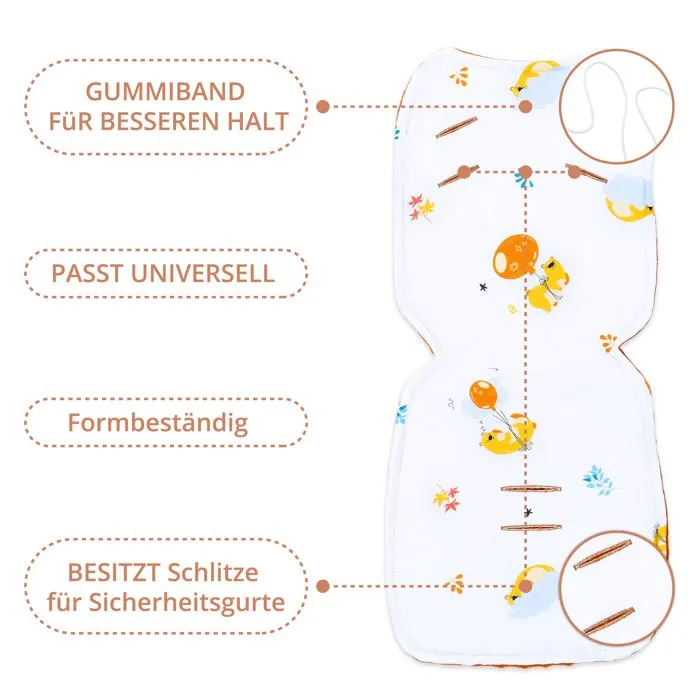 Coussin de siège de poussette 75 x 35 cm - coussin pour Réducteur siège auto pour de enfant -Minky Nounours à la citrouille-1