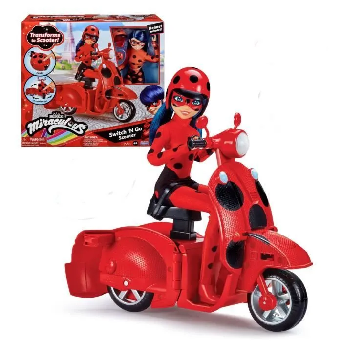 Scooter Miraculous Switch'n go + poupée articulée Ladybug Lucky Charm BANDAI 26 cm - P50668-0