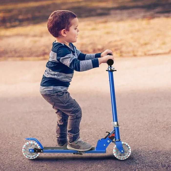 COSTWAY Trottinette Enfant Pliable 2 Roues LED Clignotantes Hauteur Ajustable Charge Max 70kg Enfant de 4 à 13 Ans Patinette Bleu-4