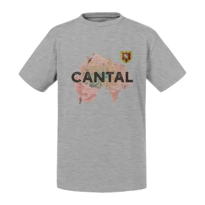 T-shirt Enfant Gris Cantal 15 Departement Aurillac Carte Ancienne Auvergne-0