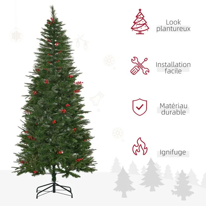 HOMCOM Sapin de Noël Artificiel 210 cm 746 Branches avec Houx + Support Pied Pliable Vert-4