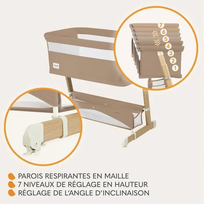 Lit bébé 5en1 LIONELO Thomi Plus - Lit Cododo - Barceau Bebe - Parc bebe - Canapé-lit - Jusqu'à 100 kg - 2 matelas - Caramel-3