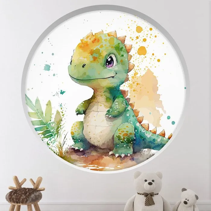 Stickers Trompe l'oeil Arche ronde Enfants - Bébé dinosaure 3617689712628 - Diamètre 130 cm-0