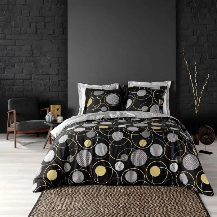 Parure de lit 3 pièces - Milord - Ronds gris et or - 240 x 220 cm - Taies 63 x 63 cm - 57 fils-5