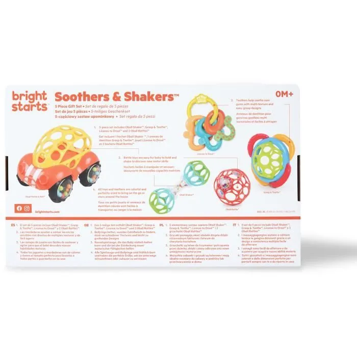 BRIGHT STARTS Coffret cadeau naissance, bapteme, Noel, 0 à 24 mois, 5 jouets O BAll, hochet, voiture, anneau de dentition-5