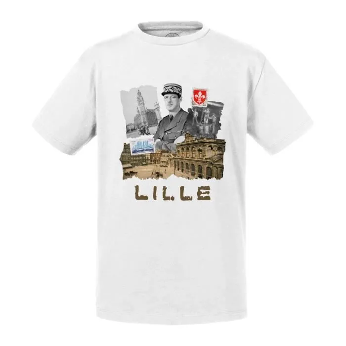 T-shirt Enfant Blanc Lille Collage Ville France Nord Histoire-0