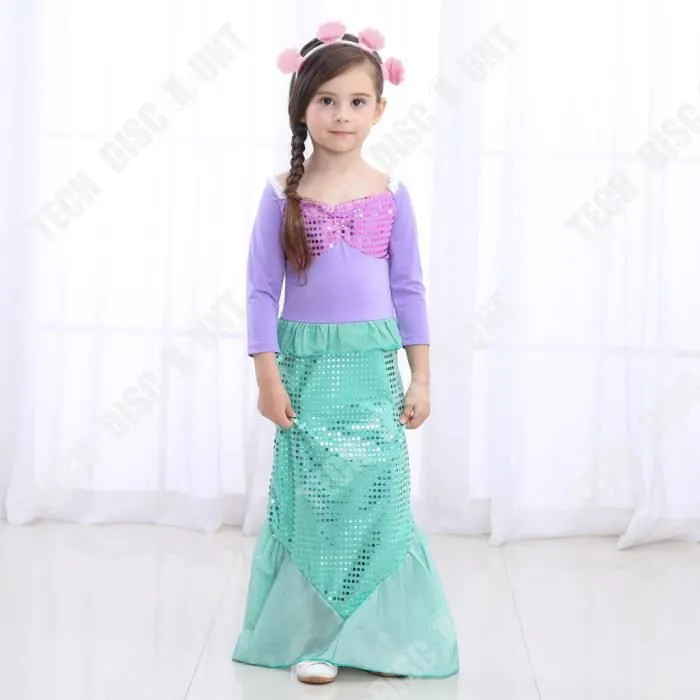 TD® Sirène sequin robe costume filles robe de princesse enfants costumes de Noël doux pour la peau respirant-3
