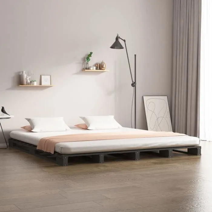 vidaXL Lit de palette gris 120x200 cm bois de pin massif 821389-0