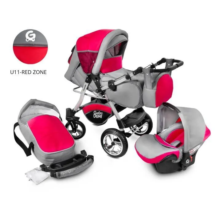 GagaDumi Urbano combinée 3 en 1 poussette nacelle Siège-Auto avec tous les accessoires Landau (U11 - rouge)-0
