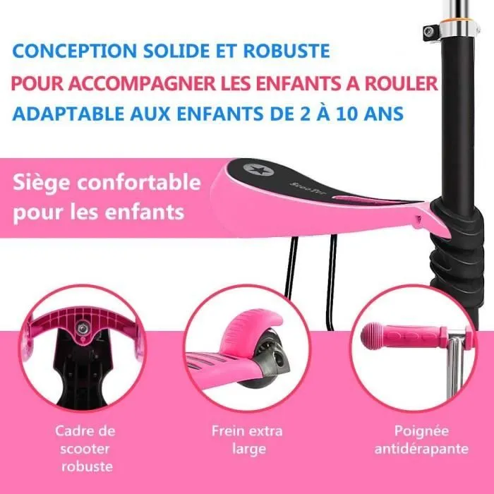 Trottinette à 3 Roues pour Enfant YOLEO - Rose - Réglable en Hauteur - 2-6 Ans - 60 kg-1