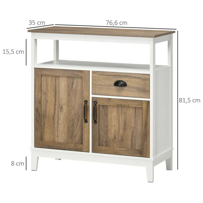 Buffet cuisine - HOMCOM - 2 portes - avec 1 tiroir, étagère ajustable, compartiment ouvert - 76,6 x 35 x 81,5 cm - chêne brun-3