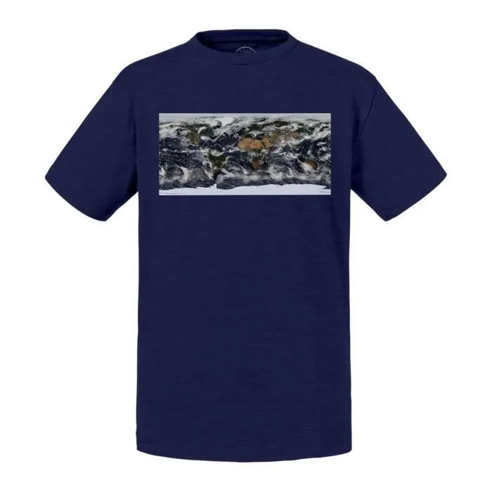 T-shirt Enfant Noir Carte du Monde Planisphere Photo Satellite Nuages-0