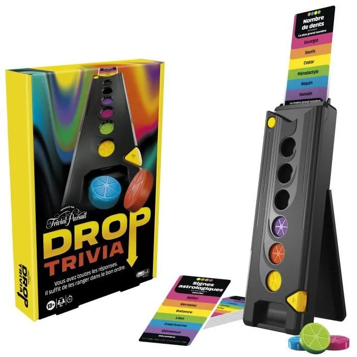 Drop Trivia, jeu de groupe électronique avec voix et sons, Dès 13 ans, 2 joueurs ou +, 15 min, inspiré de Trivial Pursuit, Hasbro Ga-0