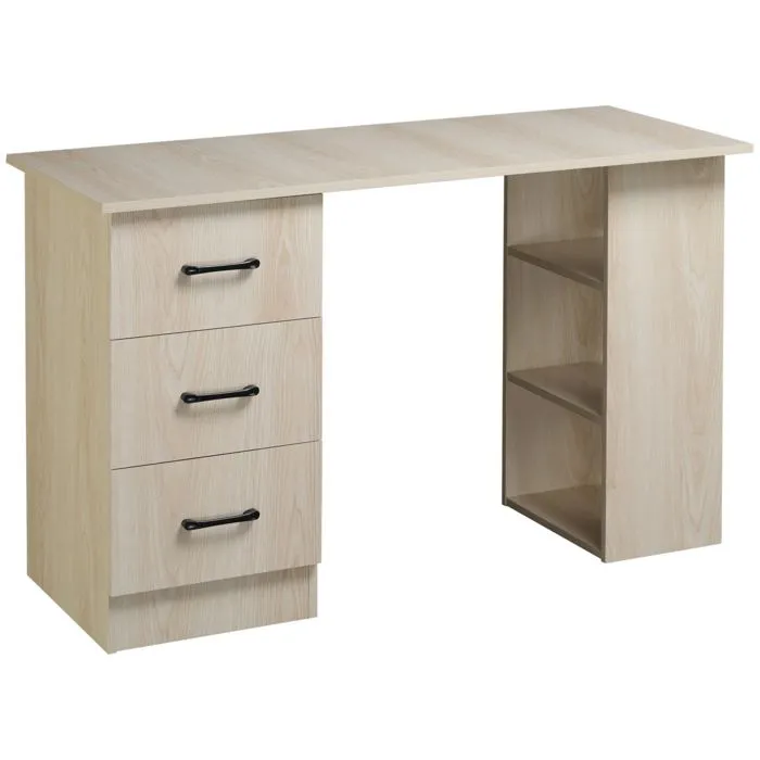 Bureau 120 x 50 cm - HOMCOM - étagères et tiroirs - pour petit espace, bureau à domicile, chambre à coucher - couleur bois-0