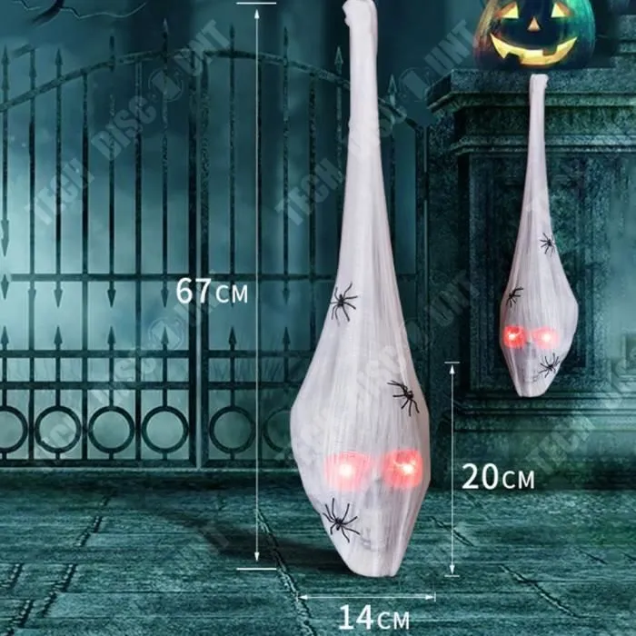 Fantôme suspendu en coton araignée avec son et lumière - TECH DISCOUNT - Forme réaliste - Décoration d'Halloween-1