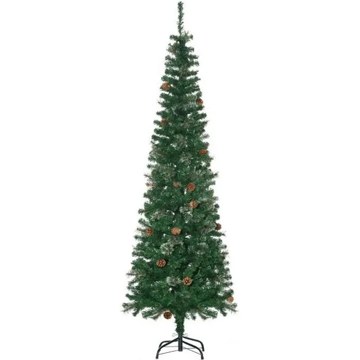 HOMCOM Sapin Arbre de Noël Artificiel 195 cm 556 Branches avec 27 Pommes de pin+ Support Pied Pliable Vert-0