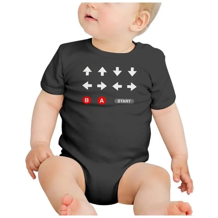 Body Bébé Manche Courte Noir Code Triche Jeux Vidéo Retro Gaming Vintage-1