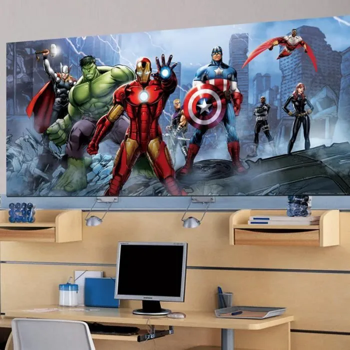 Poster géant équipe Avengers Marvel - Marvel - Pour les enfants - Rectangulaire - Bleu - H 90 x L 202 cm-0