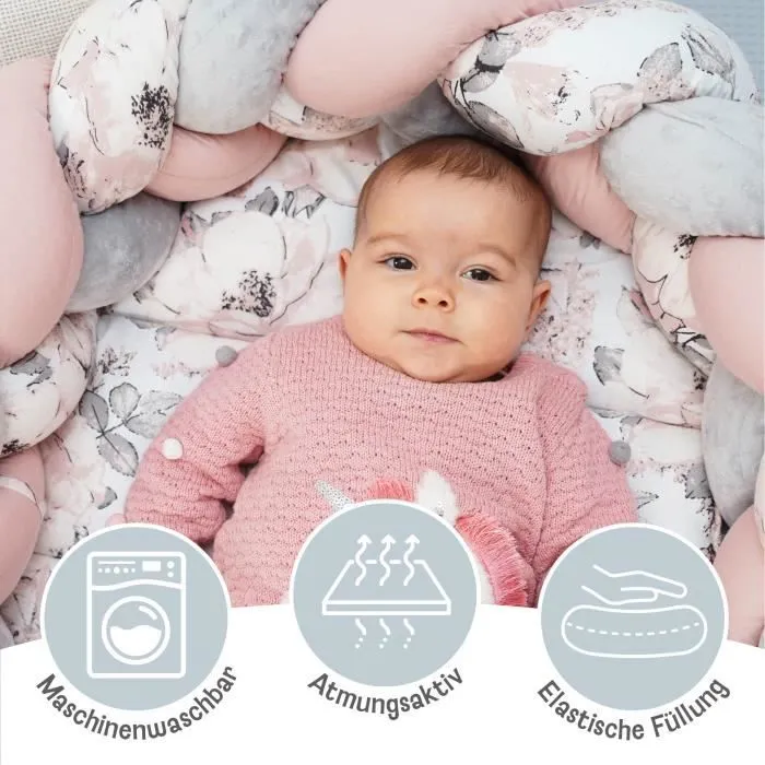 Reducteur de lit bébé nid de nouveau-né bébé - nid câlin avec coussin en queue de cochon ensemble démonté 75x45 cm, rose sauvage-2