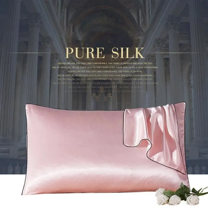 Taie d'oreiller - Non spécifié - Carré - Soie Mûrier - Couleur Rose - Lavable-2