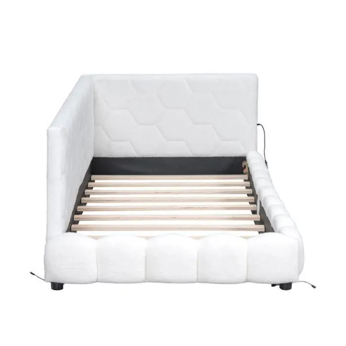 Canapé-lit - DREAMMESPACE - 140x200cm - LED 16 couleurs - Port USB - Tissu peluche - Blanc-2
