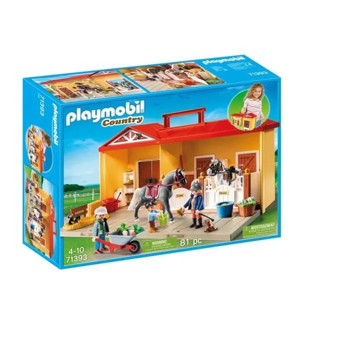 Ecurie transportable - PLAYMOBIL - 71393 - 3 personnages - 2 chevaux - Accessoires inclus-0