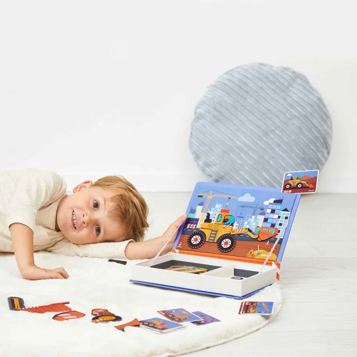 Magnéti'Book Véhicules du Chantier - Jeu Educatif Magnétique 50 Aimants + 18 Modèles - Jouet Enfant en Carton FSC - Dès 3 Ans-5