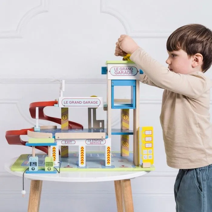 Garage pour enfant - LE TOY VAN - Le grand garage - Inclus voiture, hélicoptère et pompe à essence - Bleu-2