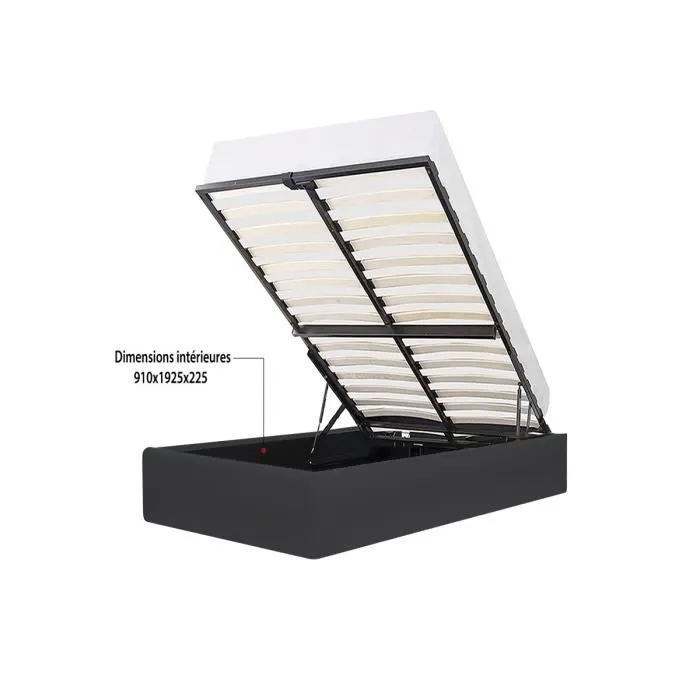 ECLIPSE Lit coffre enfant 90 x 190 cm - Simili noir - Sommier inclus-4