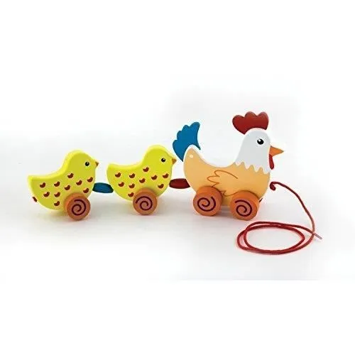 Jouet à tirer - NEW CLASSIC TOYS - 8269 - Famille Poules - Bois - 18 mois-0