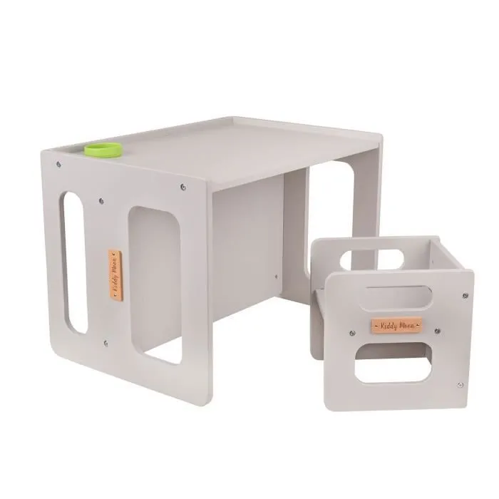 KiddyMoon Table Et Chaise Pour Enfants Petit Bureau, Gris-0