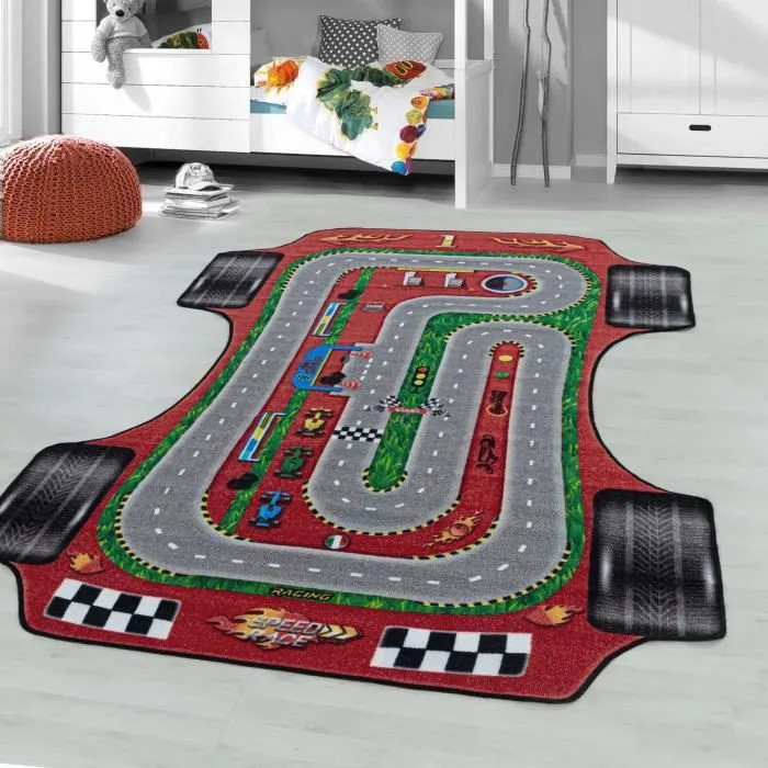Tapis Enfant - CARS - Rouge - 140 x 200 cm - Polyamide - Motifs éducatifs-0